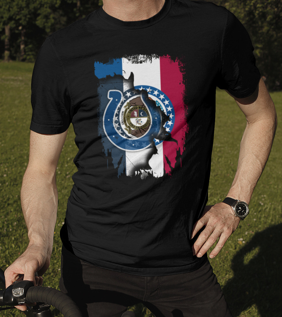 Together Missouri With Colts Horseshoe And Flag Fusion T-Shirt