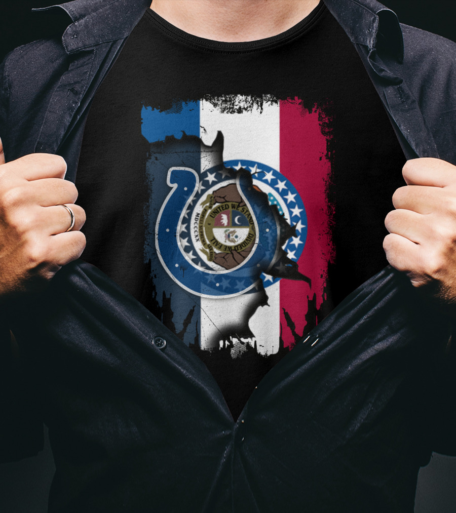 Together Missouri With Colts Horseshoe And Flag Fusion T-Shirt