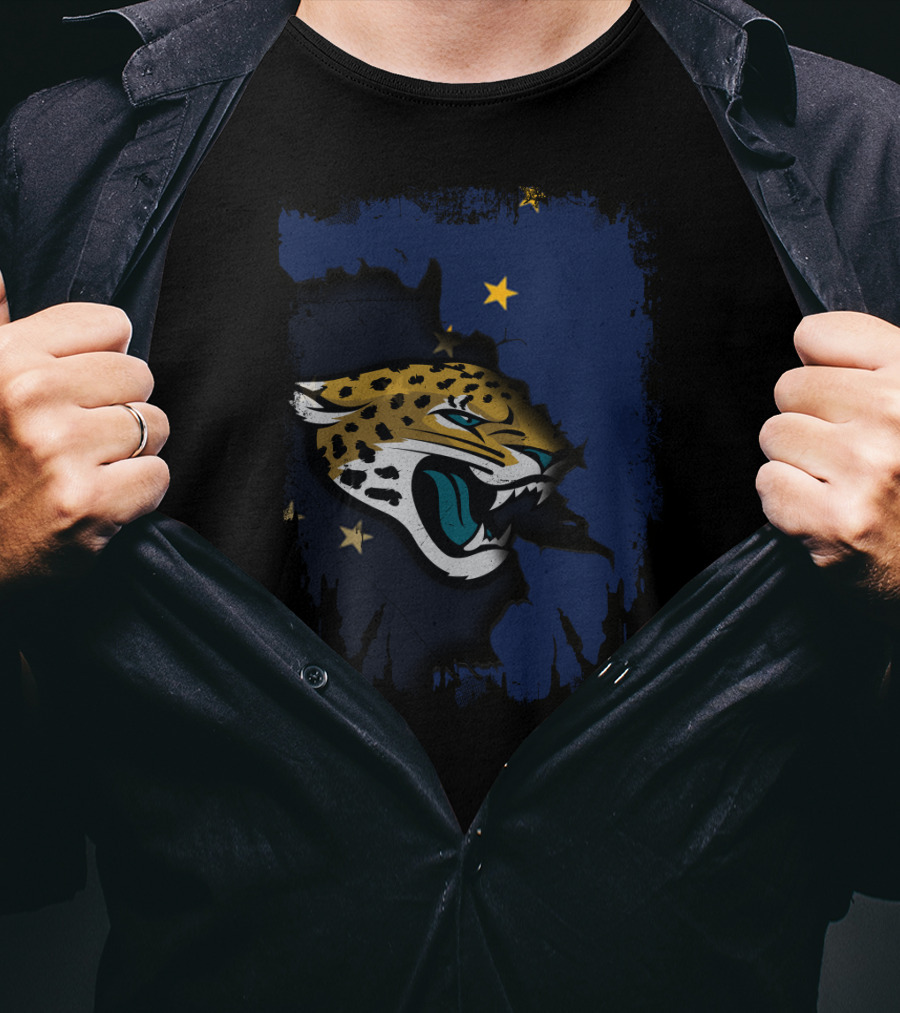 Together Alaska With Jaguars Alaska Flag Stars And Fierce Jaguar Head T-Shirt