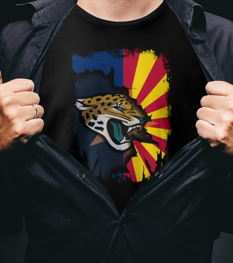 Arizona State Flag With Jaguars Team Logo Fusion T-Shirt