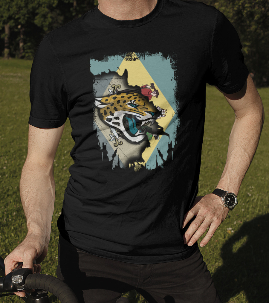 Delaware State Flag With Jacksonville Jaguars Logo Fusion T-Shirt