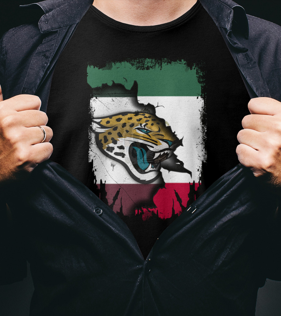 Together Mexico With Jaguars Flag And Fierce Face T-Shirt