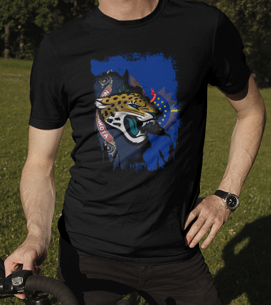 North Dakota State Flag With Jaguars Emblem Fusion T-Shirt