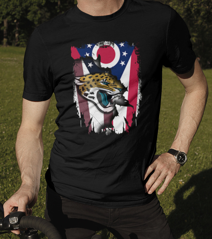Together Ohio With Jaguars Roaring Against Ohio Flag Background T-Shirt