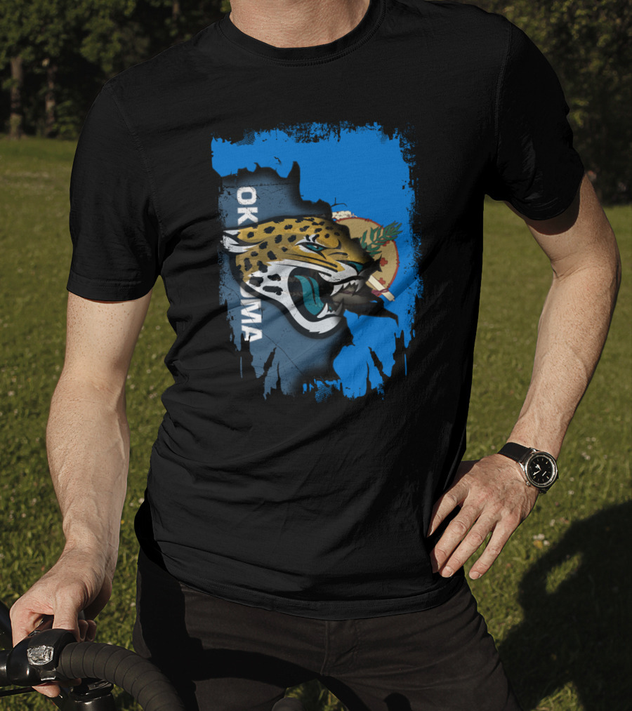 Oklahoma Jaguars With State Flag And Fierce Jaguar Head T-Shirt