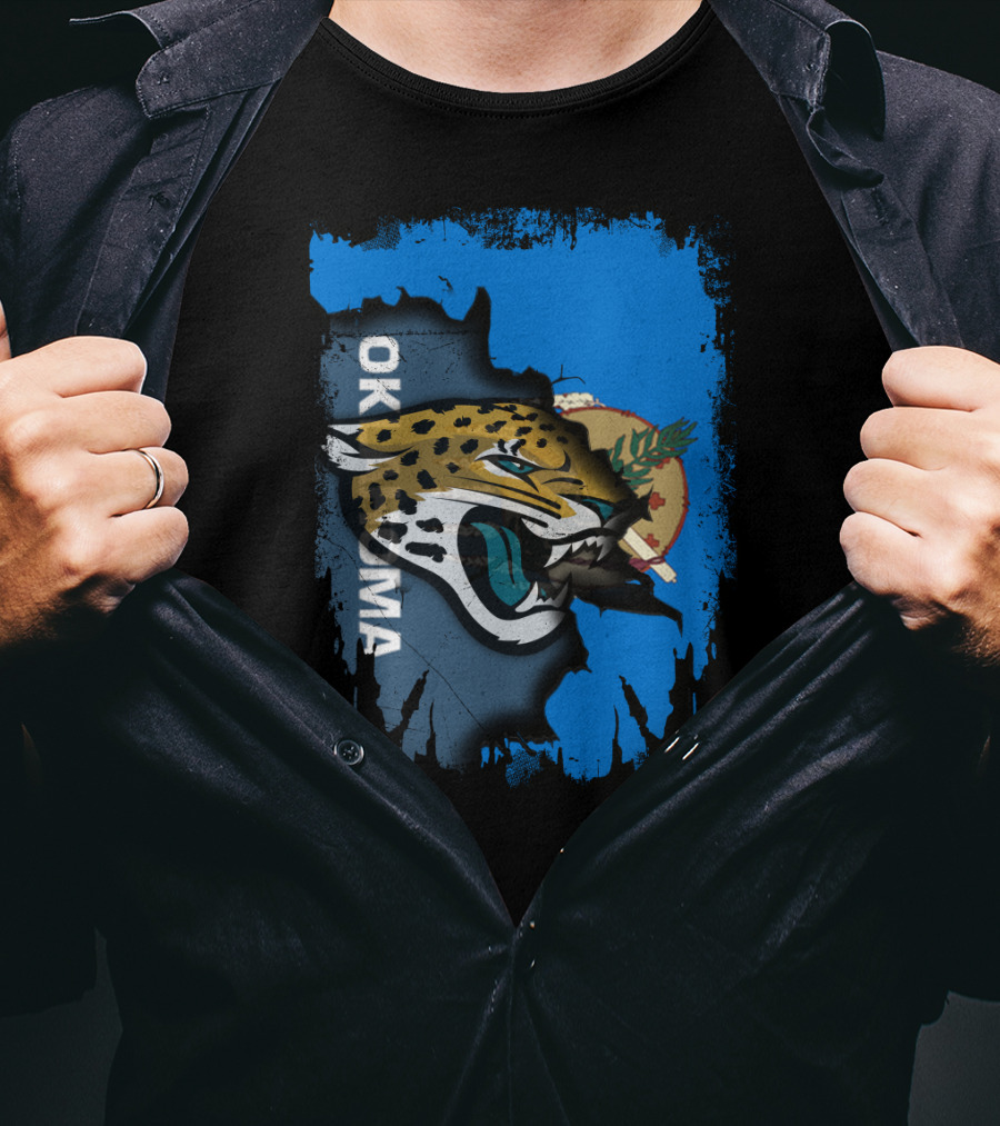Oklahoma Jaguars With State Flag And Fierce Jaguar Head T-Shirt