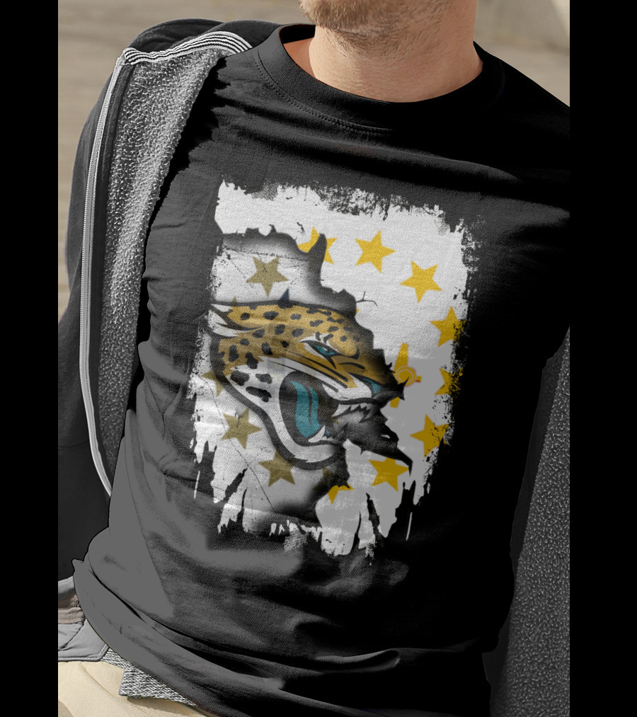 Rhode Island Star Pattern With Jaguars Roaring Together T-Shirt