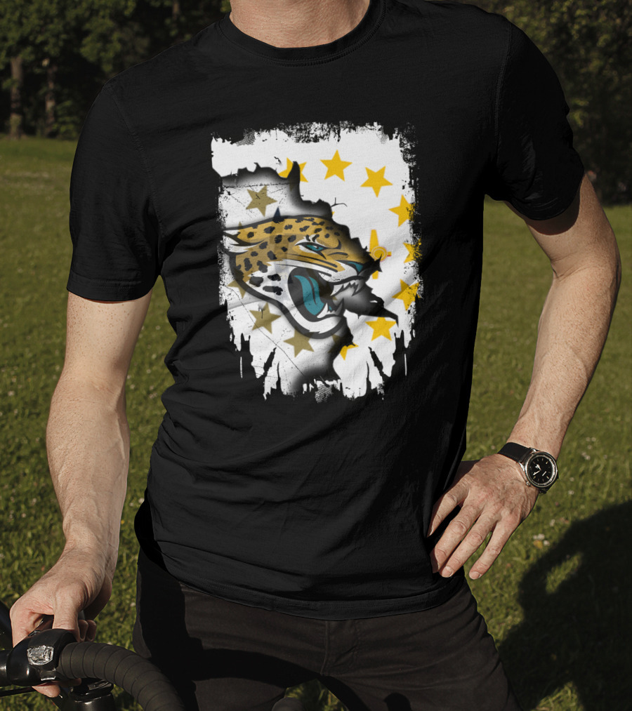 Rhode Island Star Pattern With Jaguars Roaring Together T-Shirt