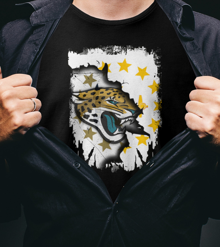 Rhode Island Star Pattern With Jaguars Roaring Together T-Shirt