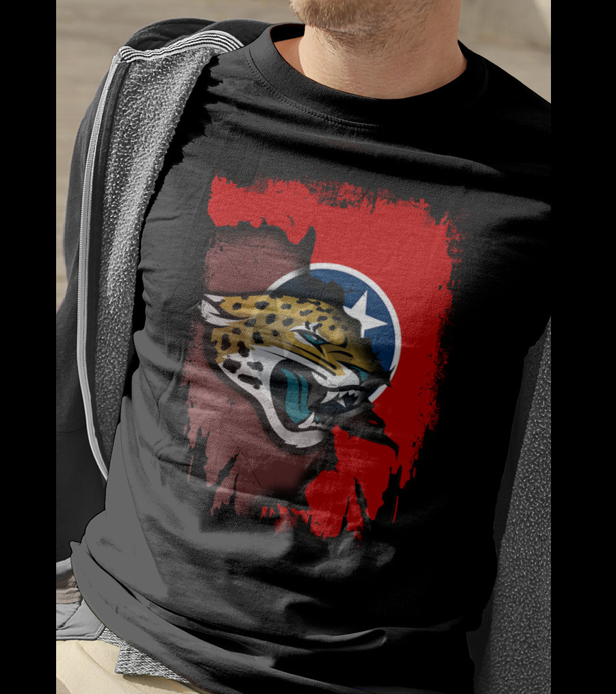 Tennessee State Flag With Jacksonville Jaguars Logo Fusion T-Shirt