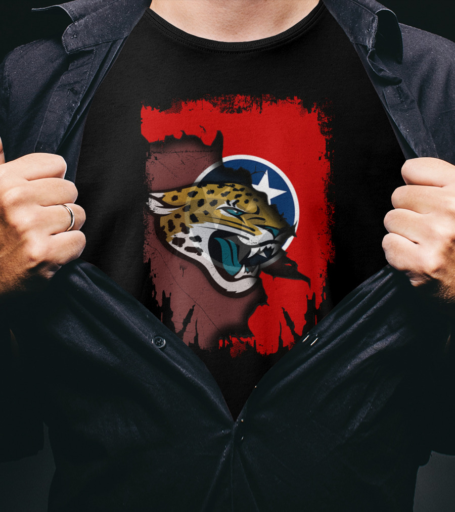 Tennessee State Flag With Jacksonville Jaguars Logo Fusion T-Shirt