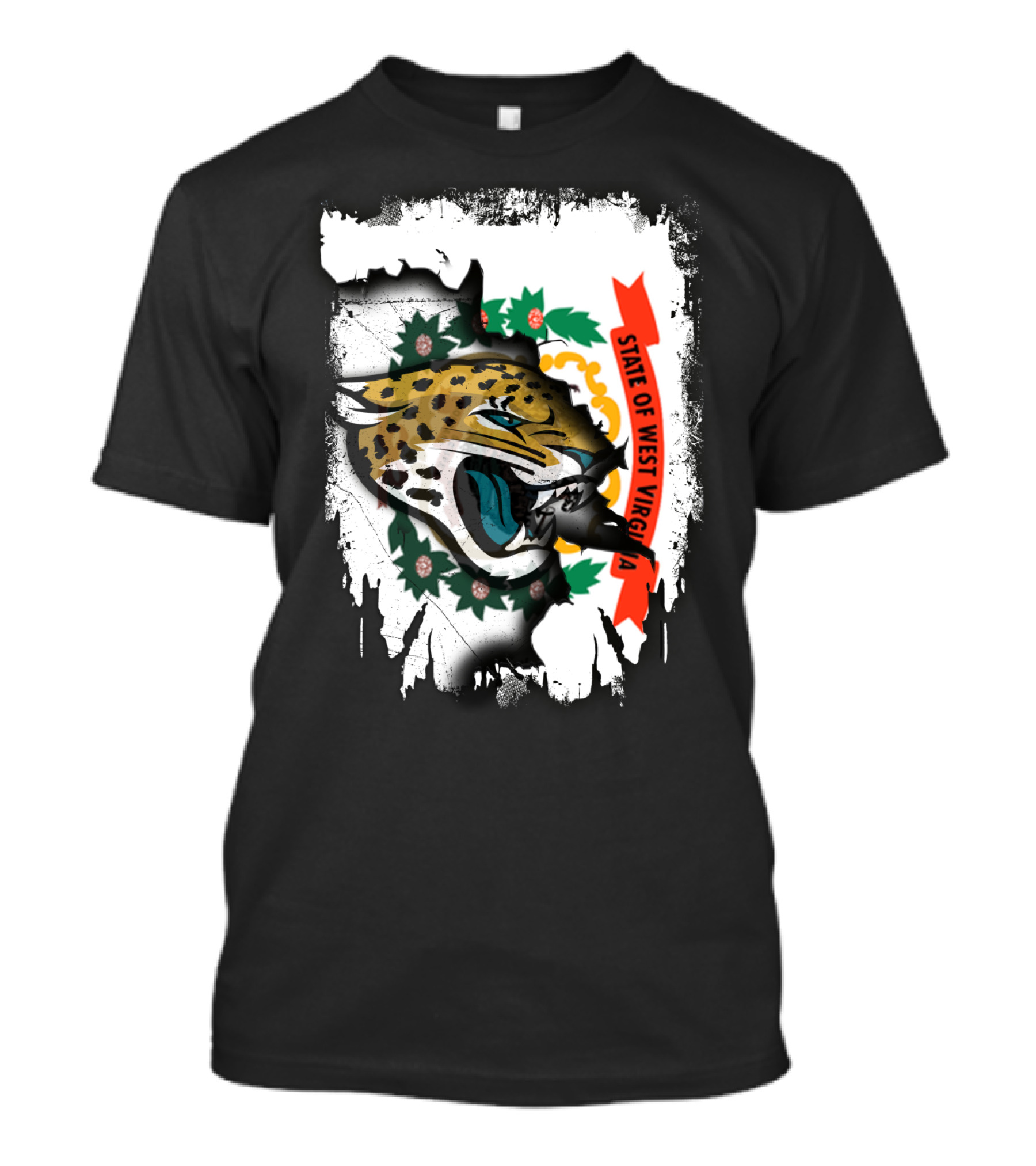 State Of West Virginia With Jaguars Emblem Overlay T-Shirt