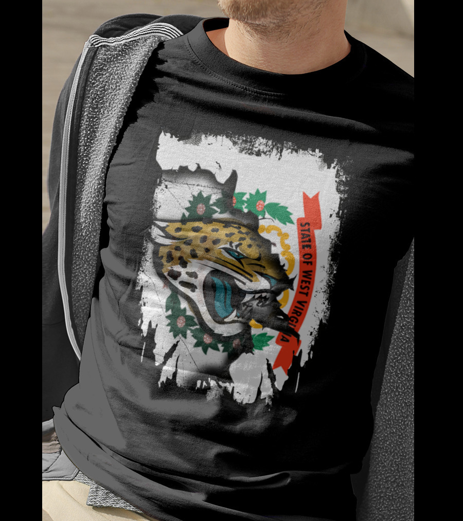 State Of West Virginia With Jaguars Emblem Overlay T-Shirt