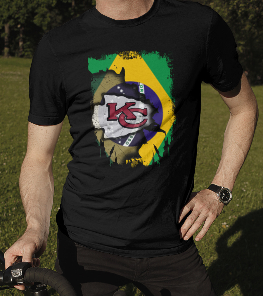 Brazilian Flag With Kansas City Chiefs Logo Fusion T-Shirt