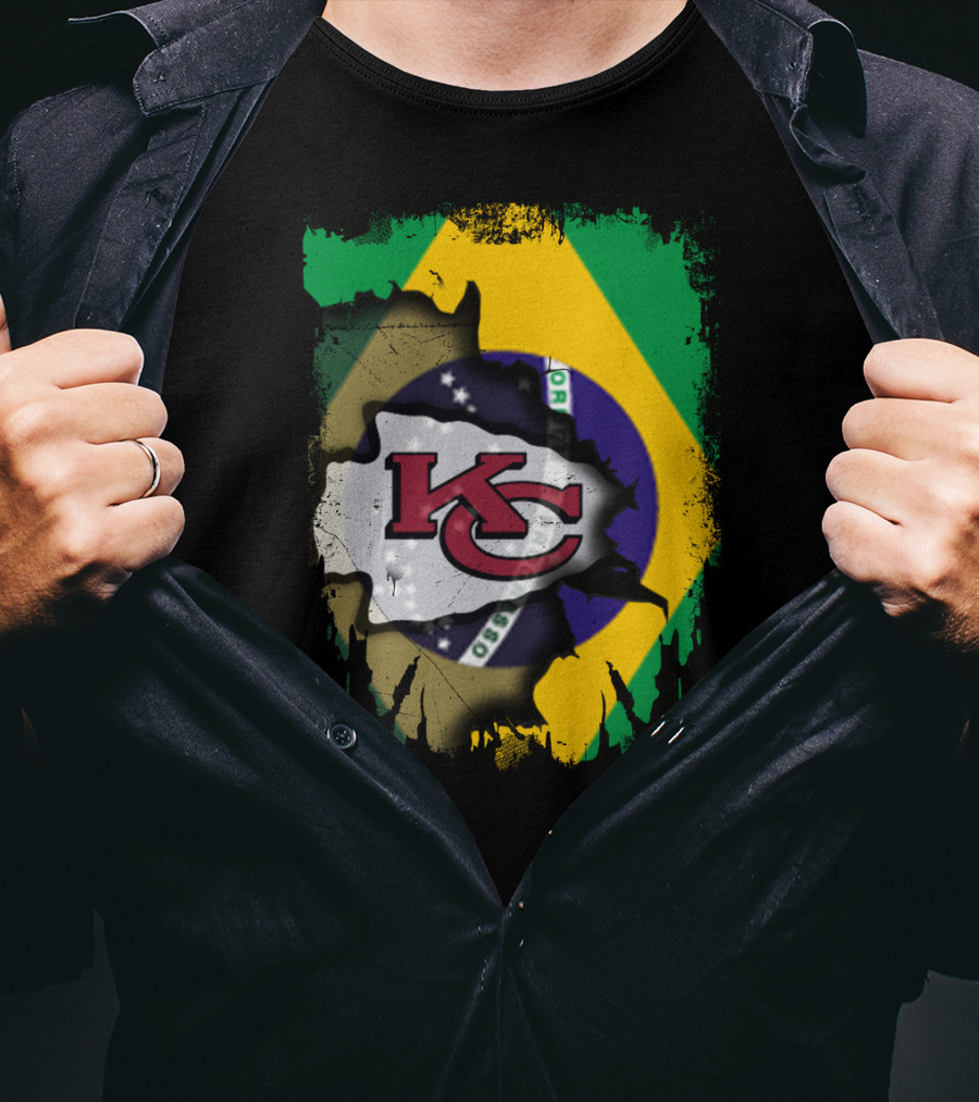 Brazilian Flag With Kansas City Chiefs Logo Fusion T-Shirt