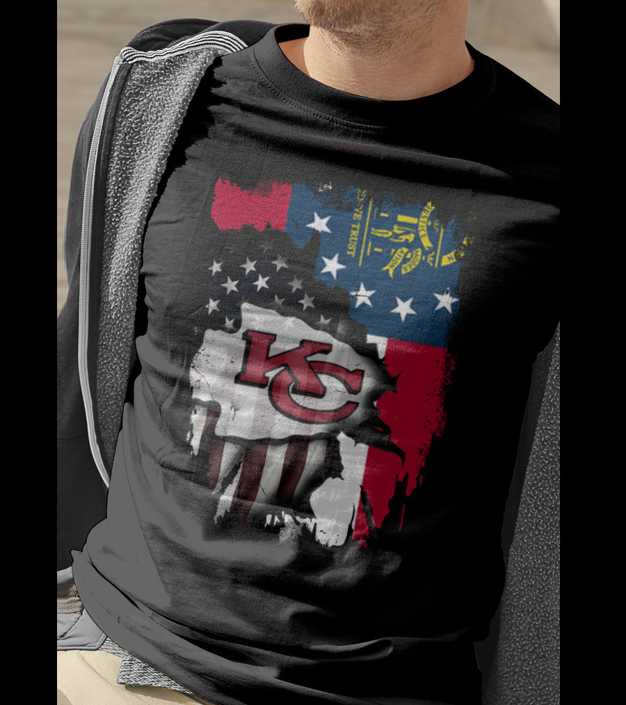 Georgia State Flag With Kansas City Chiefs Logo American Flag Elements T-Shirt