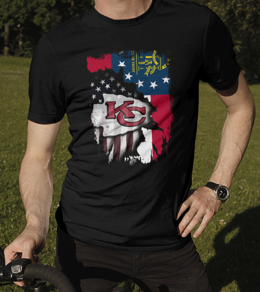 Georgia State Flag With Kansas City Chiefs Logo American Flag Elements T-Shirt