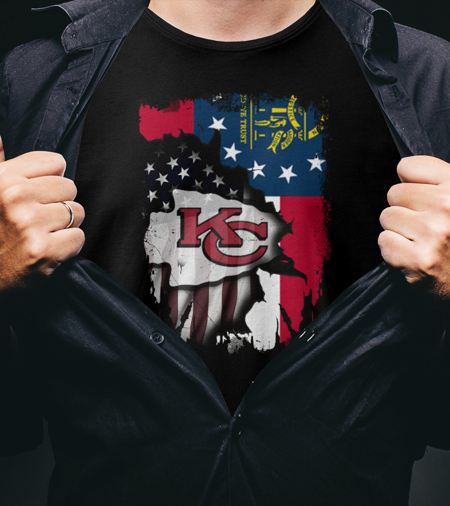 Georgia State Flag With Kansas City Chiefs Logo American Flag Elements T-Shirt