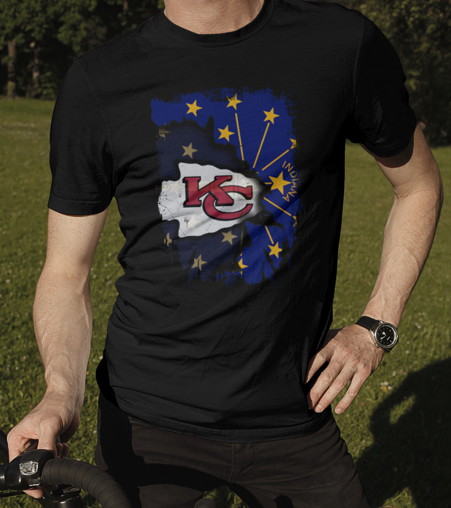 Indiana Map Overlay With Kansas City Chiefs T-Shirt