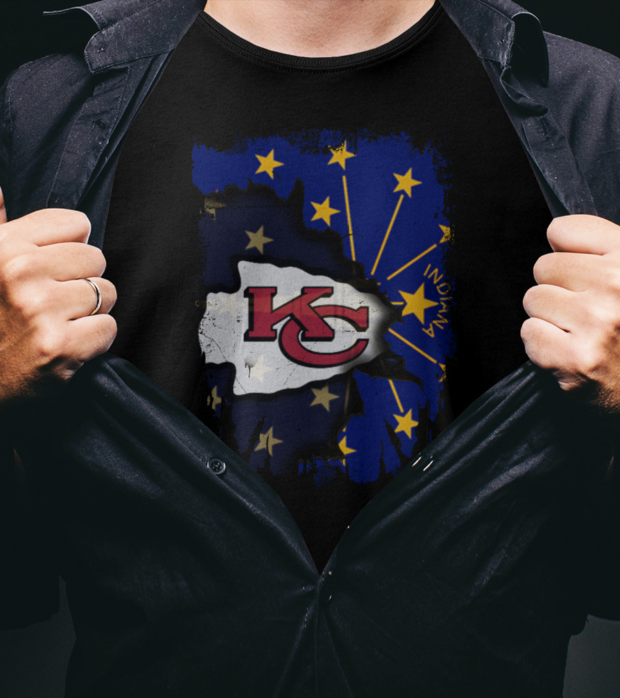 Indiana Map Overlay With Kansas City Chiefs T-Shirt