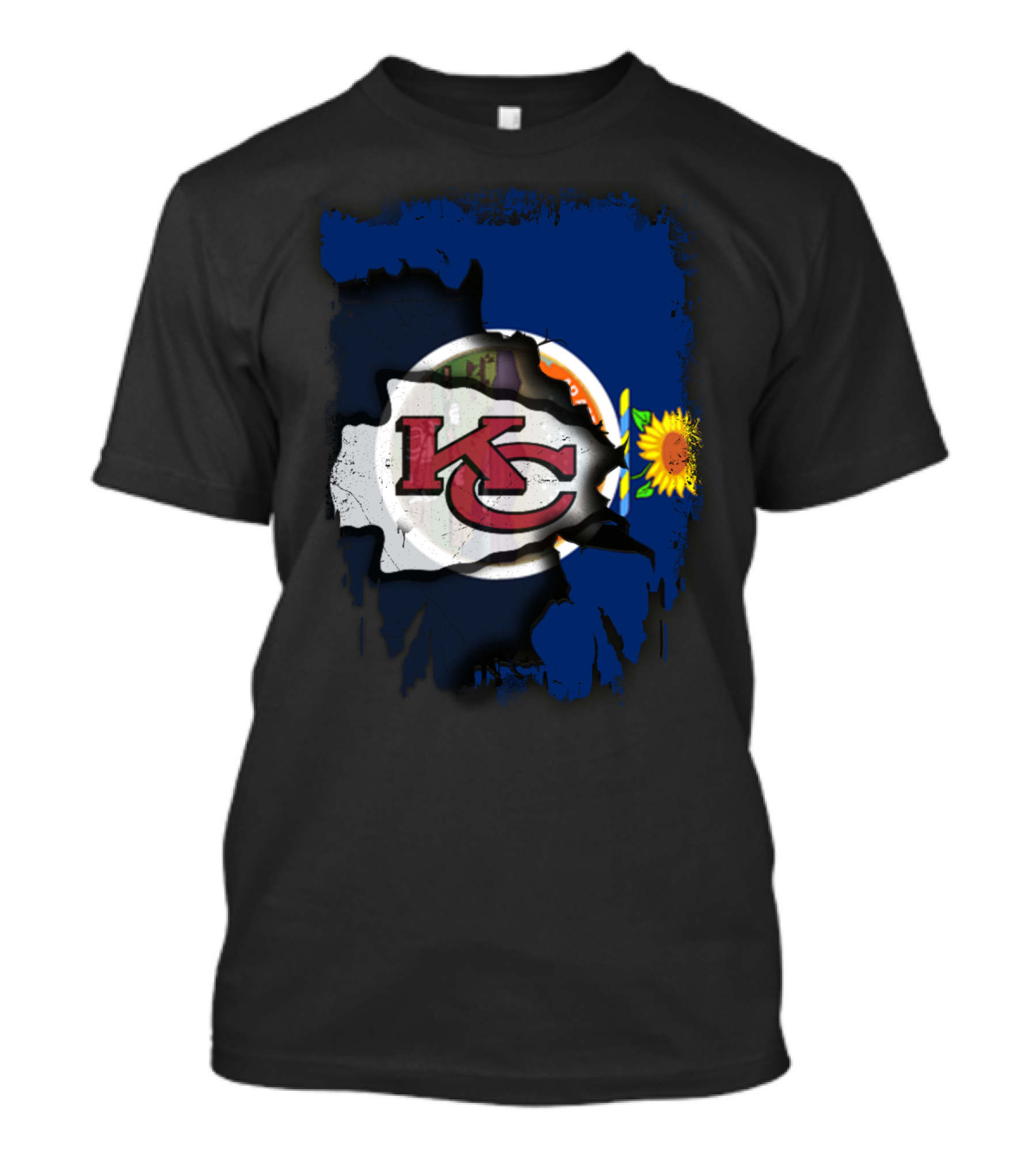 Kansas Chiefs KC Logo With State Flag And Sunflower T-Shirt