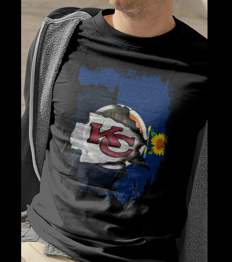 Kansas Chiefs KC Logo With State Flag And Sunflower T-Shirt