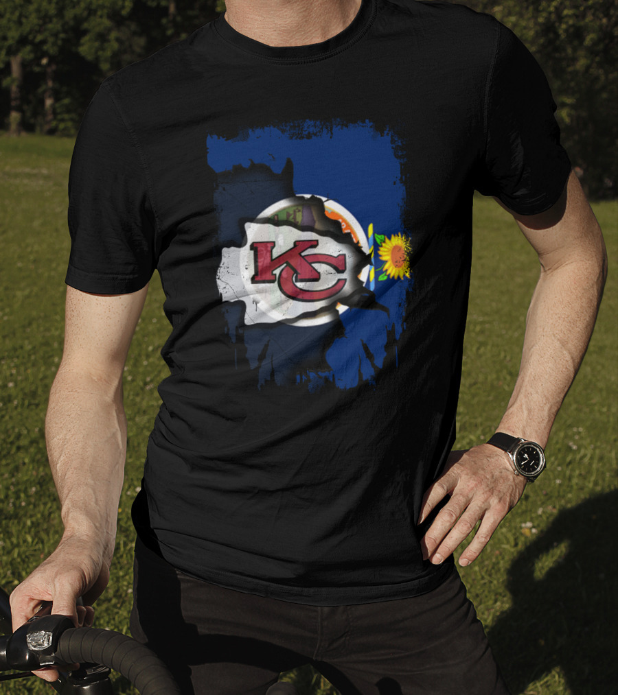 Kansas Chiefs KC Logo With State Flag And Sunflower T-Shirt