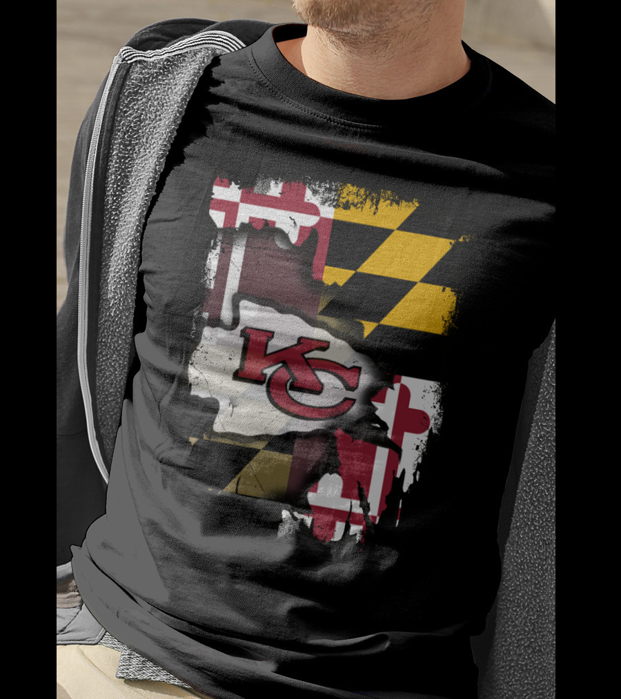 Maryland Flag With KC Chiefs Logo Background T-Shirt