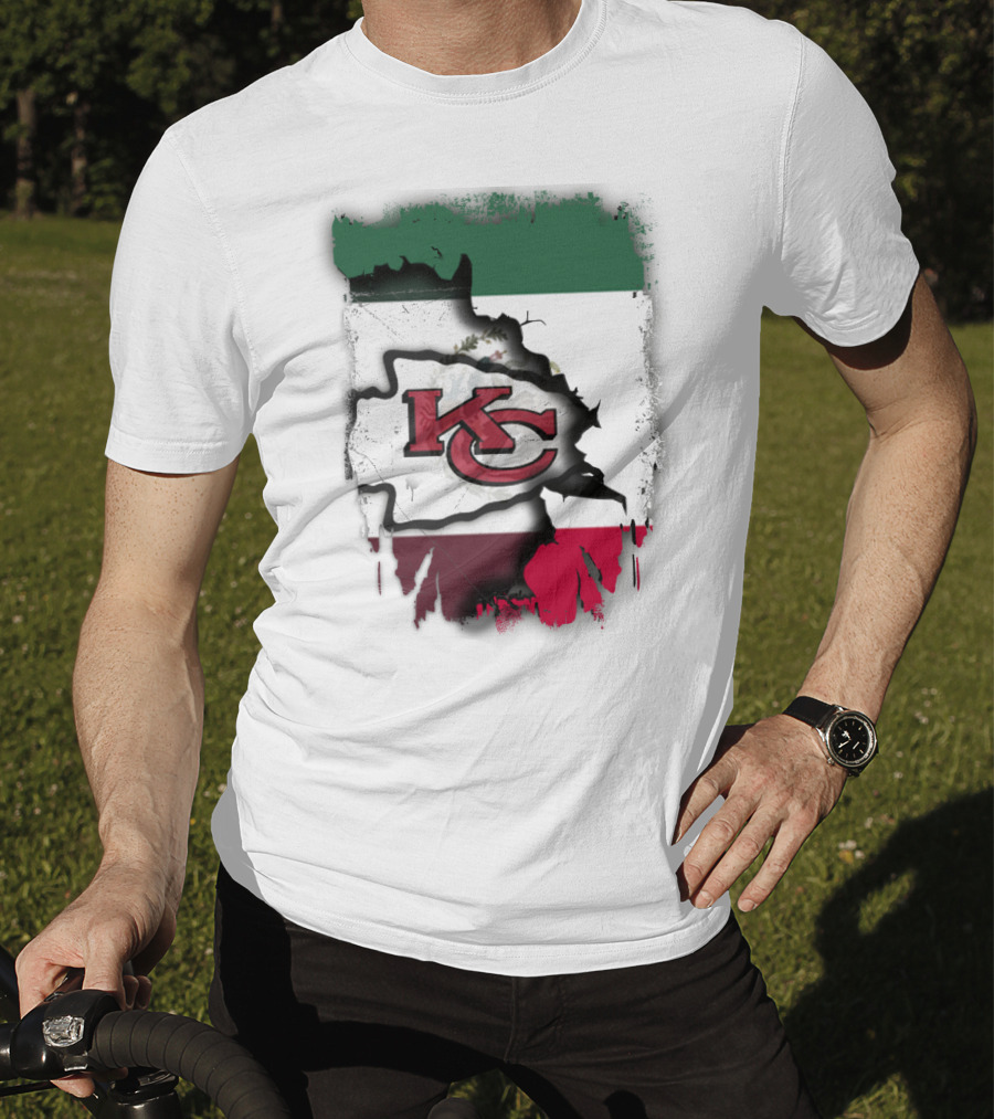 KC Chiefs Logo With Torn Mexico Flag T-Shirt