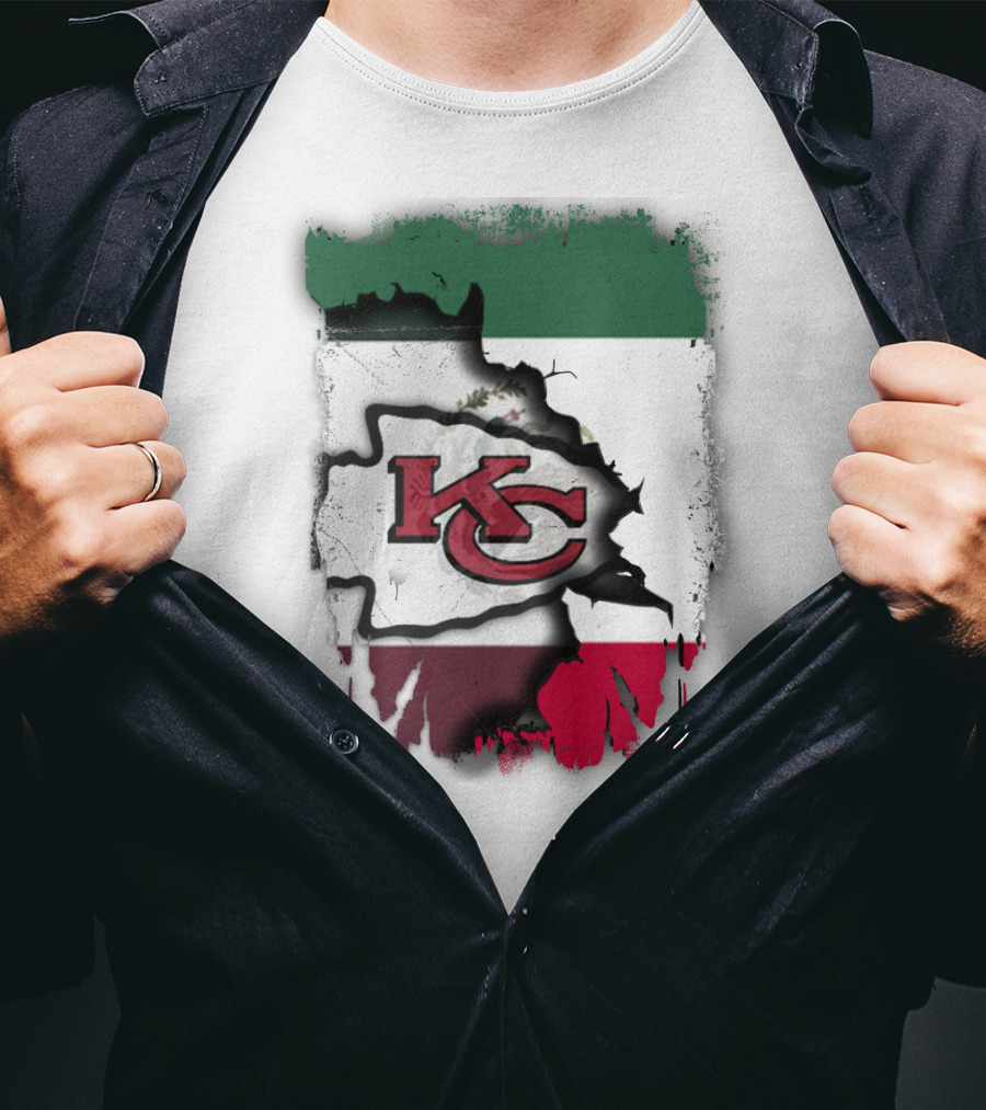 KC Chiefs Logo With Torn Mexico Flag T-Shirt