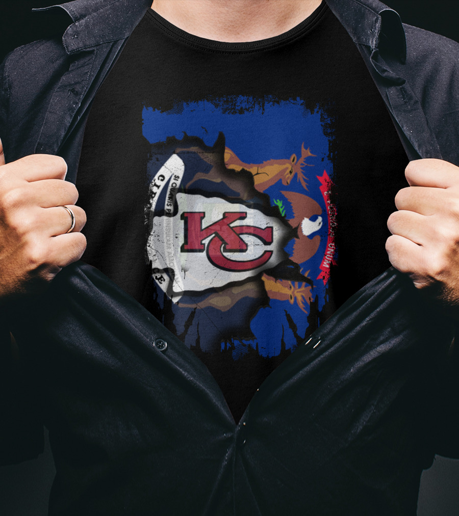 Michigan Flag And Kansas City Chiefs Logo Fusion T-Shirt