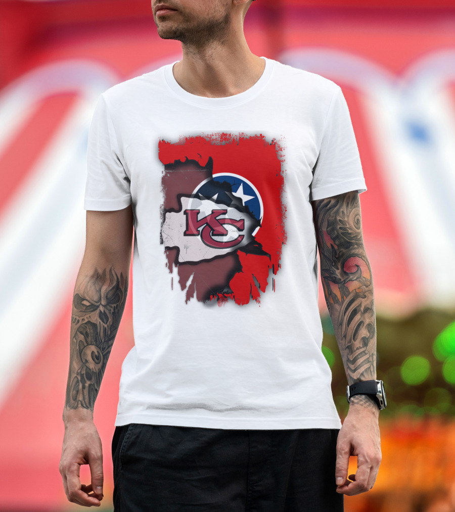 Kansas City Chiefs Tennessee Flag Torn Abstract Fusion T-Shirt