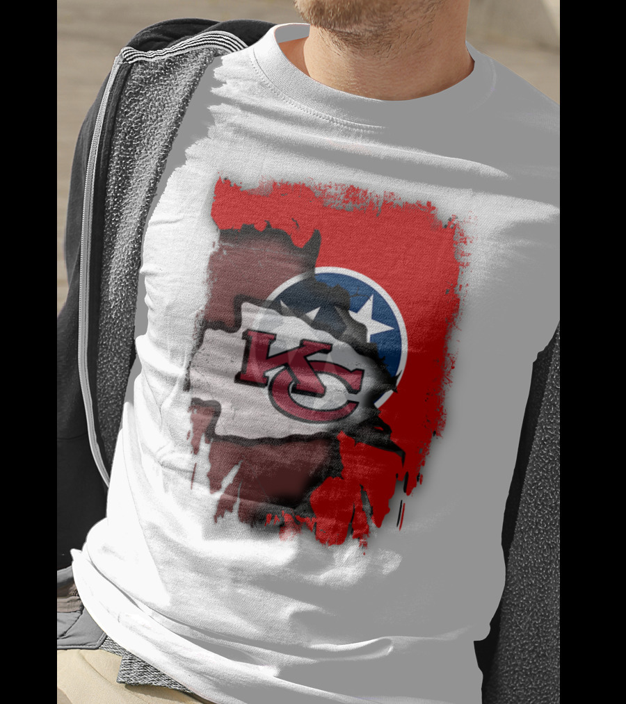 Kansas City Chiefs Tennessee Flag Torn Abstract Fusion T-Shirt