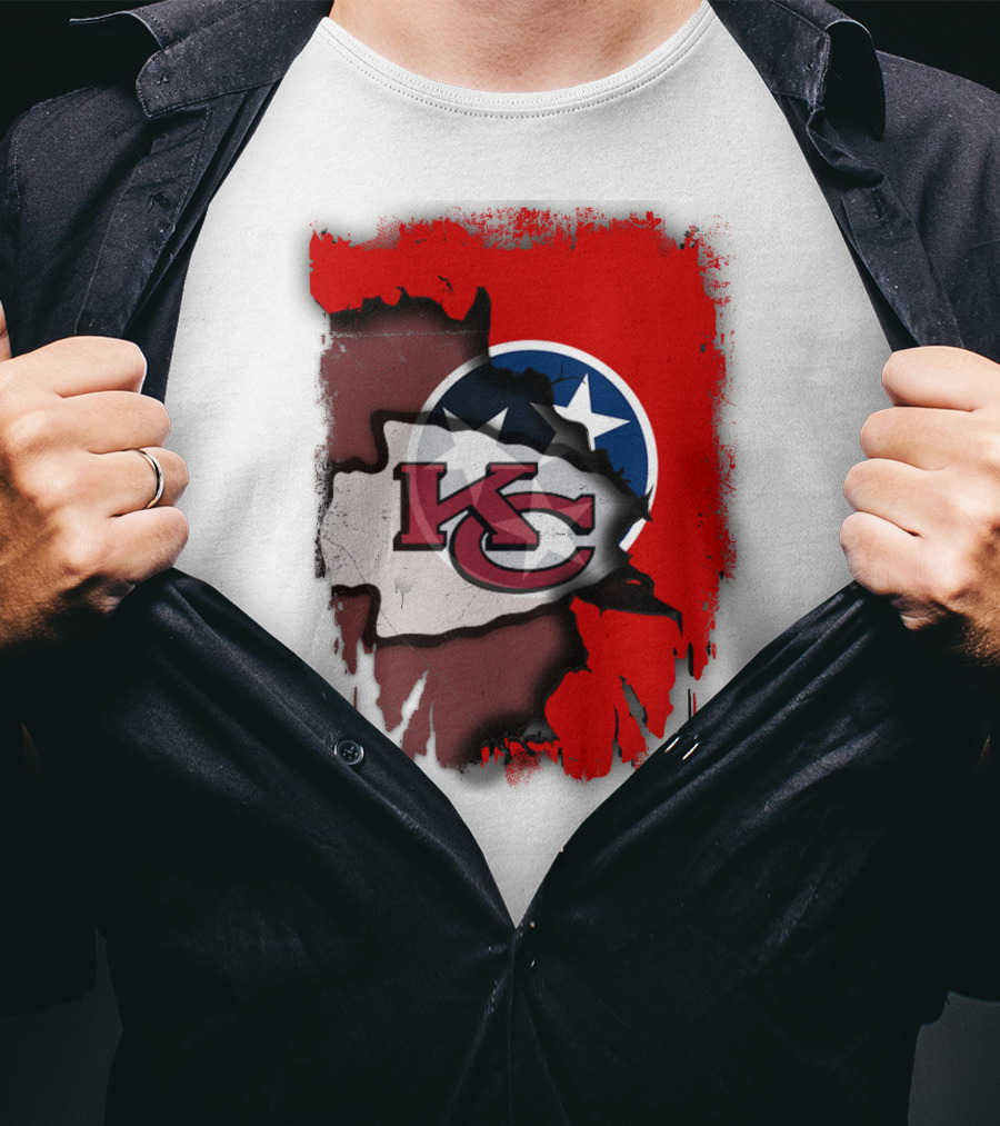 Kansas City Chiefs Tennessee Flag Torn Abstract Fusion T-Shirt