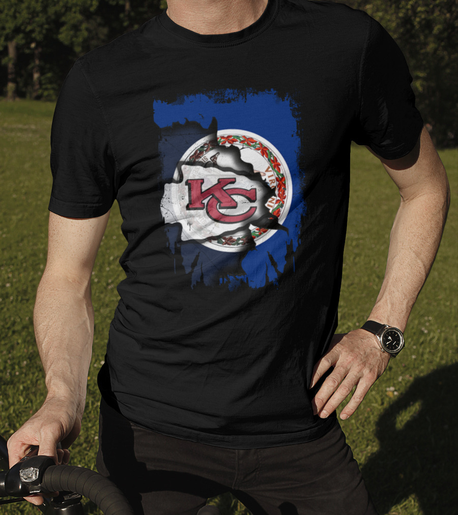 Virginia State Flag With KC Chiefs Logo Fusion T-Shirt