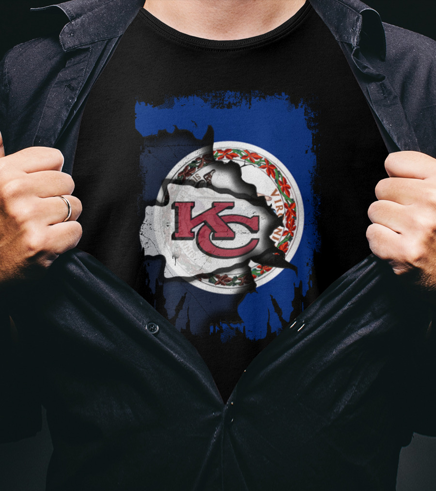 Virginia State Flag With KC Chiefs Logo Fusion T-Shirt