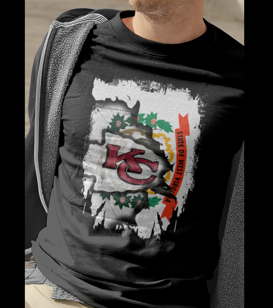 State Of West Virginia Torn KC Chiefs Logo Chiefs Fans T-Shirt