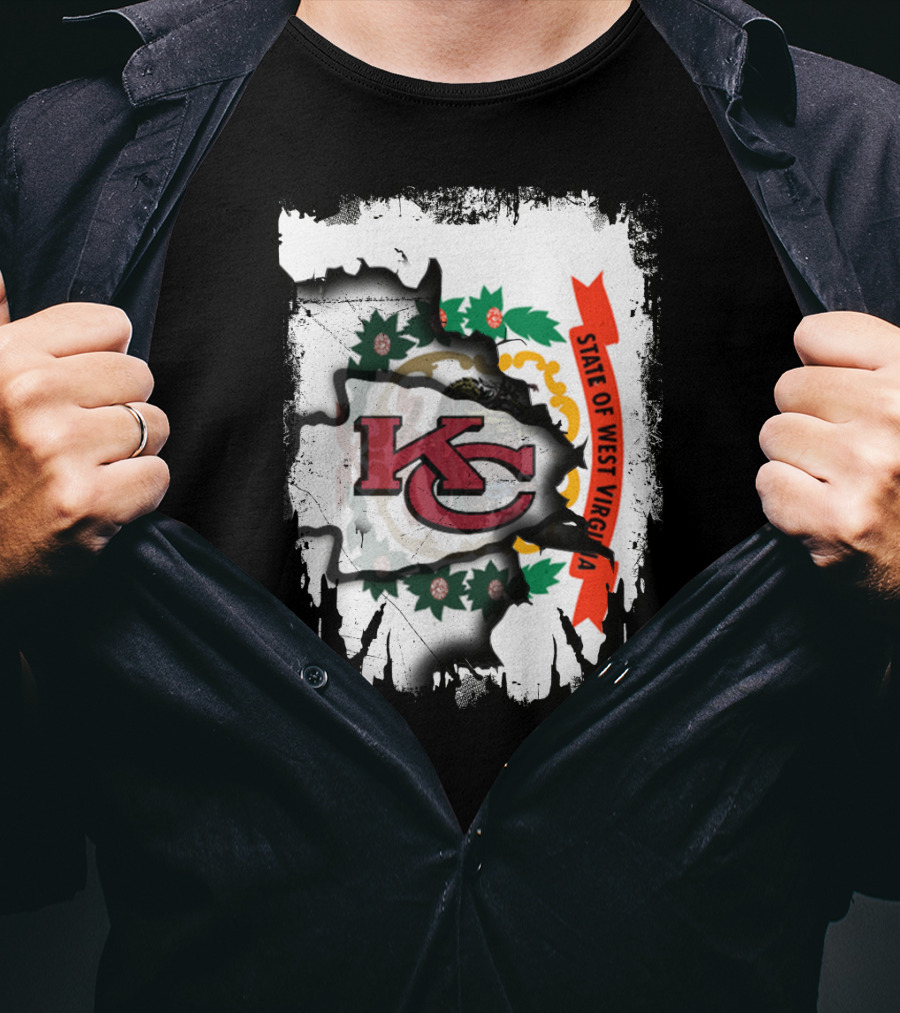 State Of West Virginia Torn KC Chiefs Logo Chiefs Fans T-Shirt