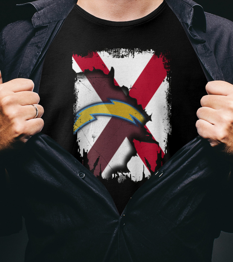 Together Alabama With Chargers Bolt Over Cross Flag T-Shirt