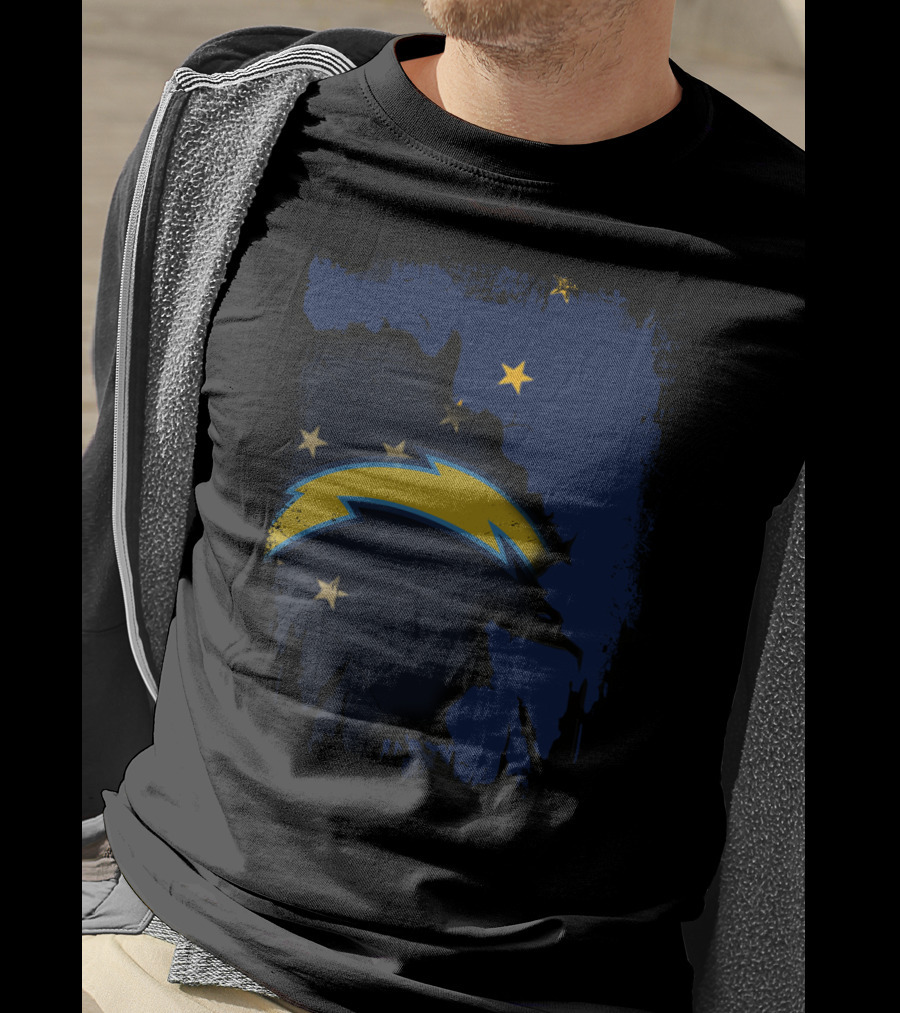 Alaska And Los Angeles Chargers Lightning Bolt Logo Fusion T-Shirt