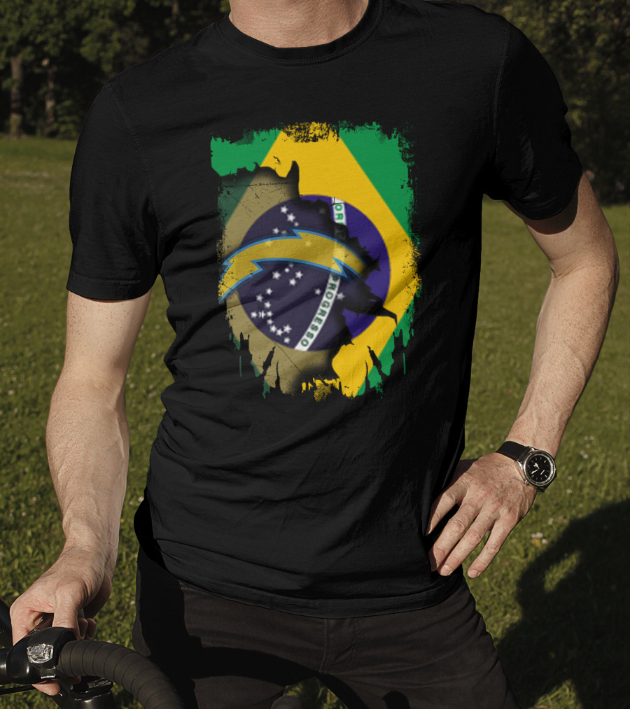 Brazilian Flag With Chargers Logo Fusion T-Shirt