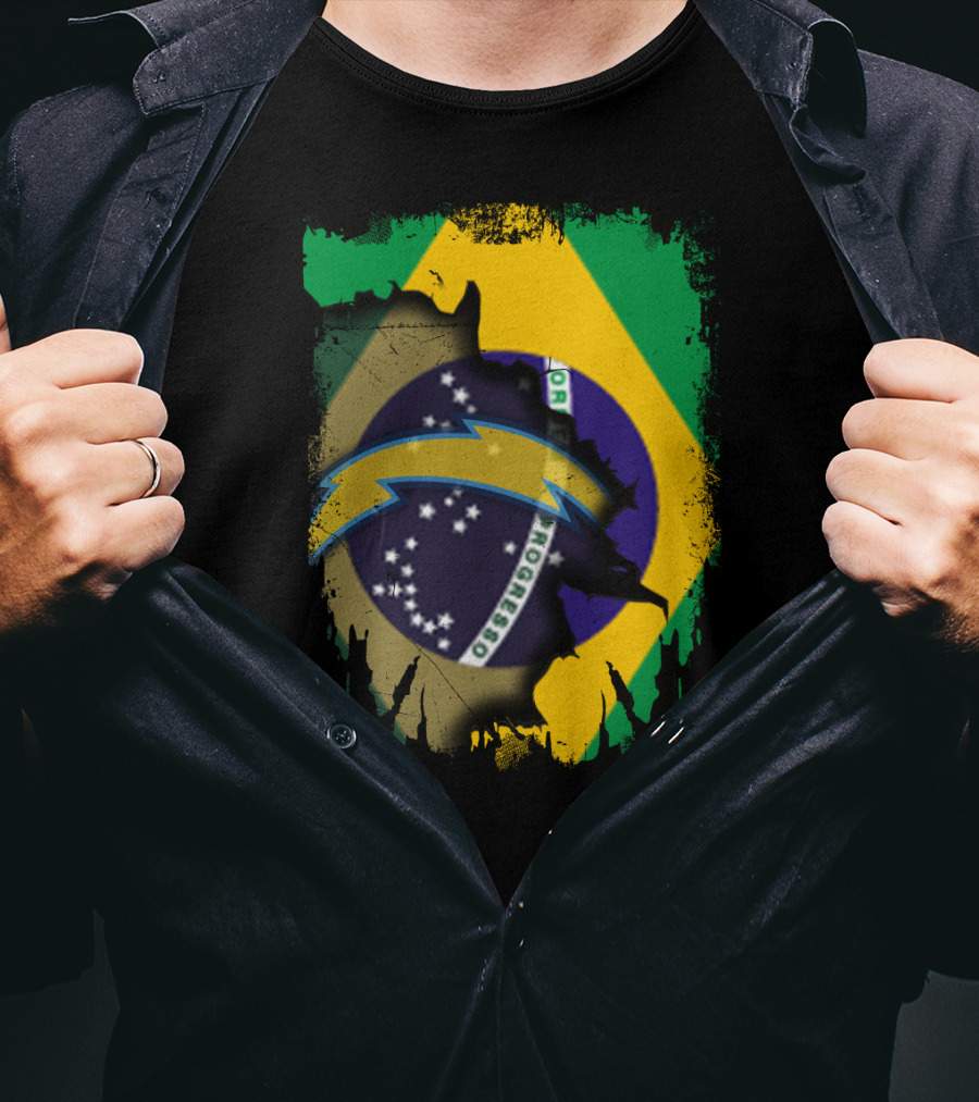 Brazilian Flag With Chargers Logo Fusion T-Shirt