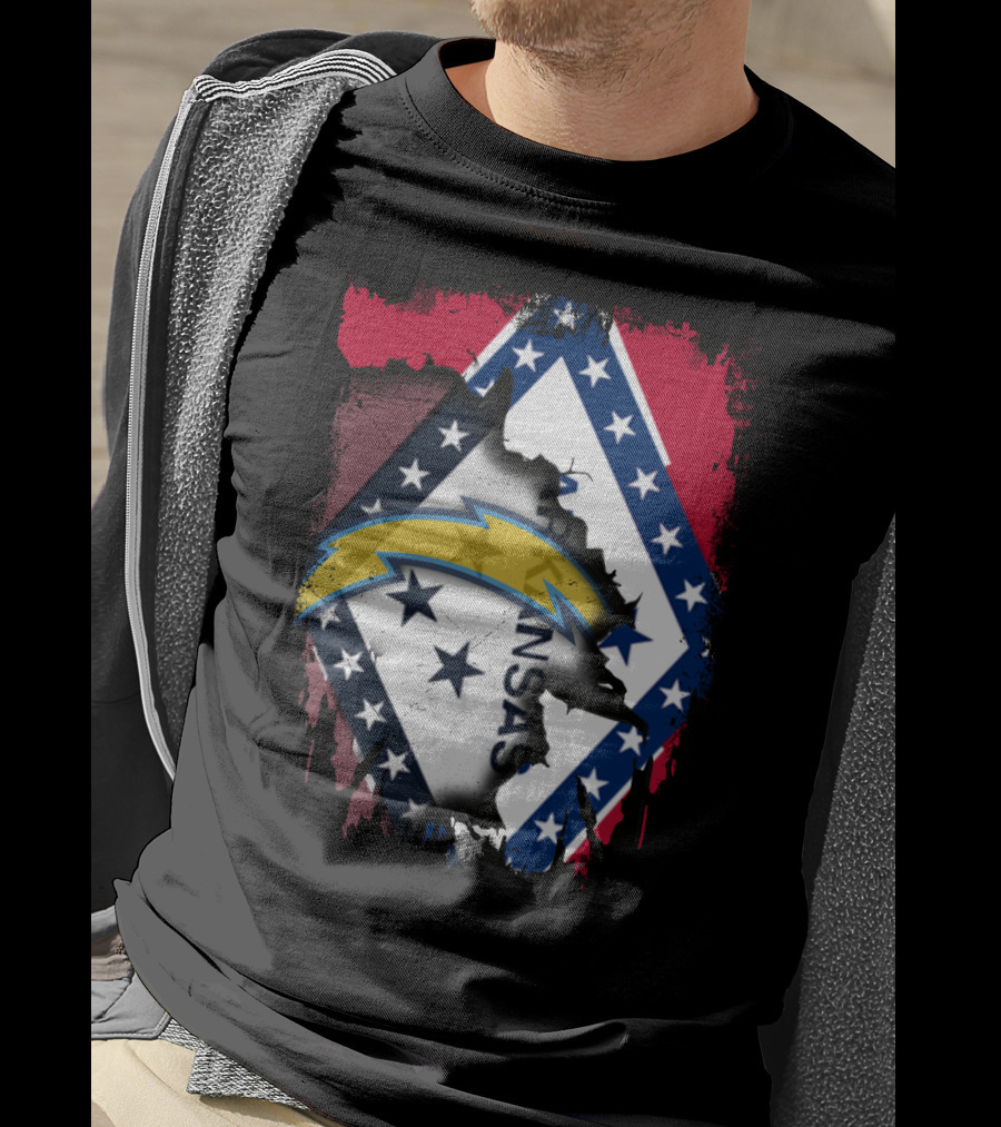 Arkansas Flag Torn With Chargers T-Shirt