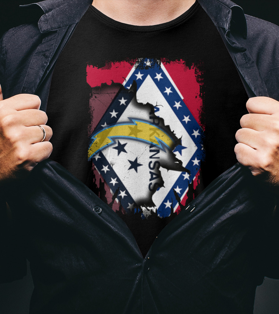 Arkansas Flag Torn With Chargers T-Shirt
