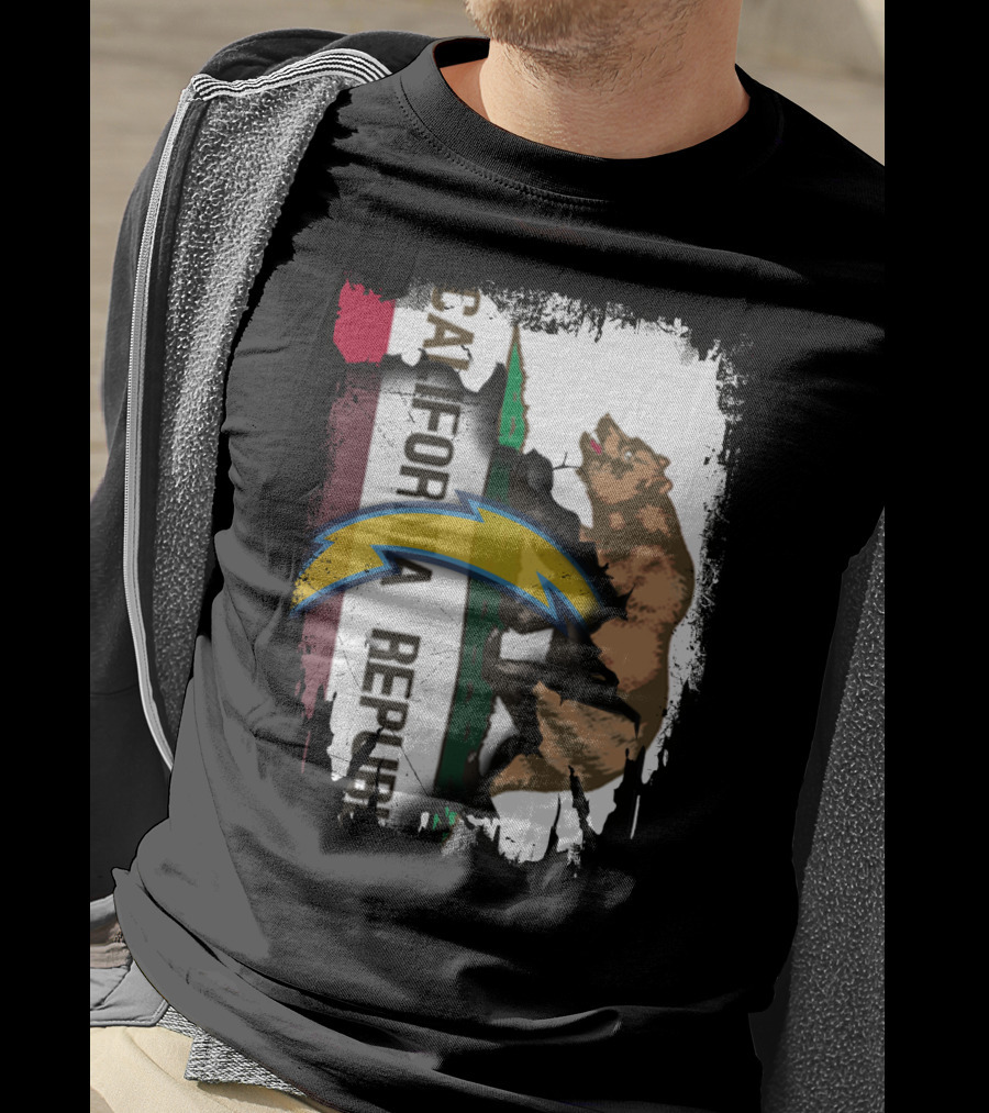 California Republic With Chargers Logo And Bear T-Shirt