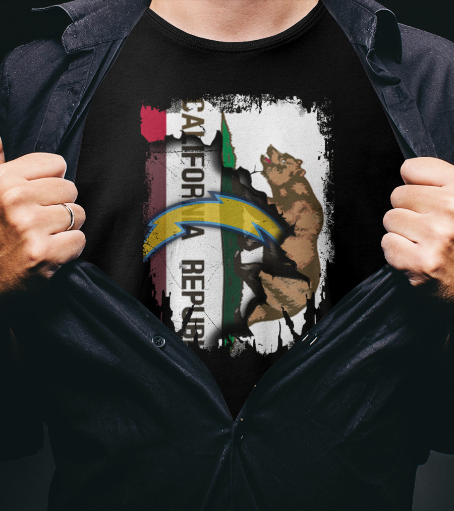 California Republic With Chargers Logo And Bear T-Shirt