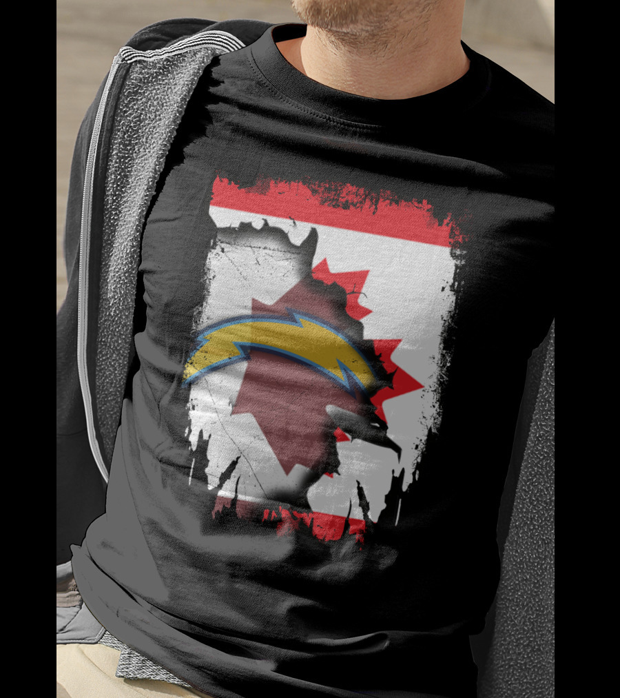 Canada Chargers Lightning Emblem With Maple Leaf Flag Background T-Shirt