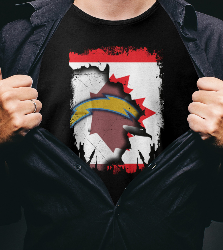 Canada Chargers Lightning Emblem With Maple Leaf Flag Background T-Shirt