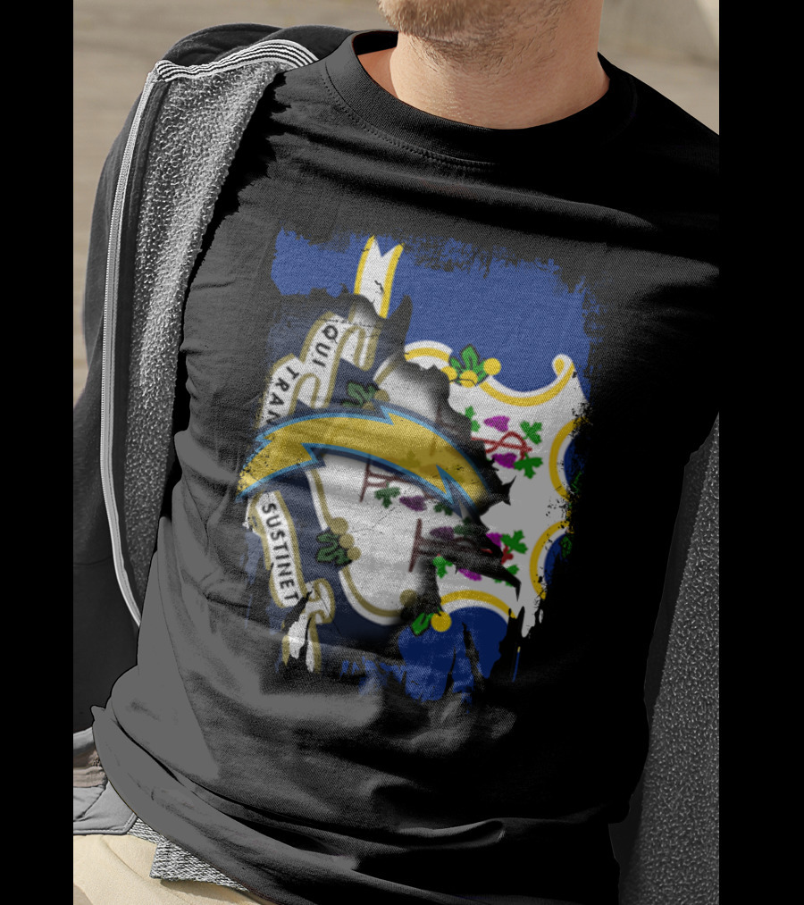 Connecticut State And Chargers Bolt Emblem Fusion T-Shirt