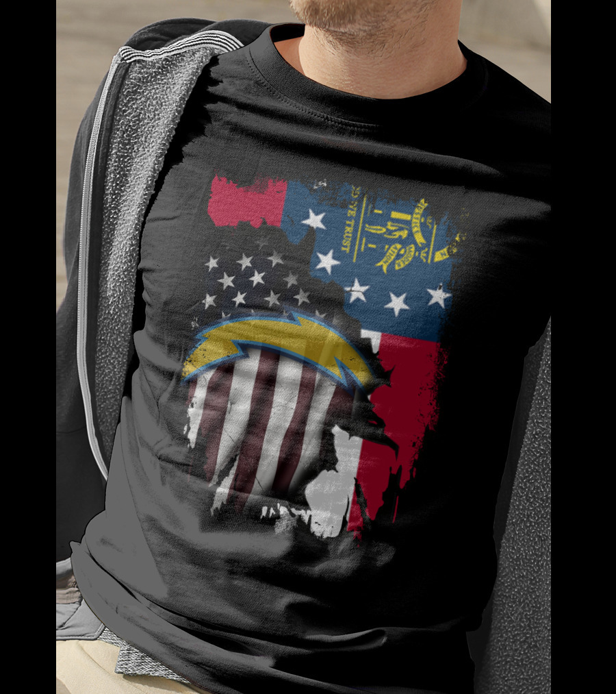 Georgia State Flag With Chargers Logo And American Flag Elements T-Shirt